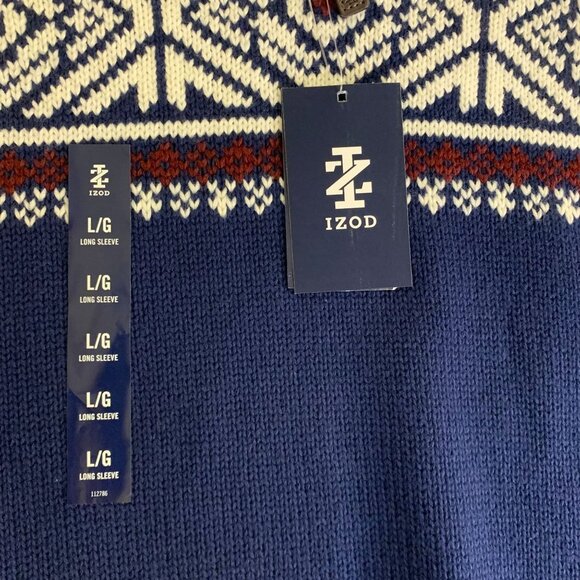 Izod Nordic Fair Isle Mens Half-Zip Sweater Large Blue & White - Picture 6 of 9